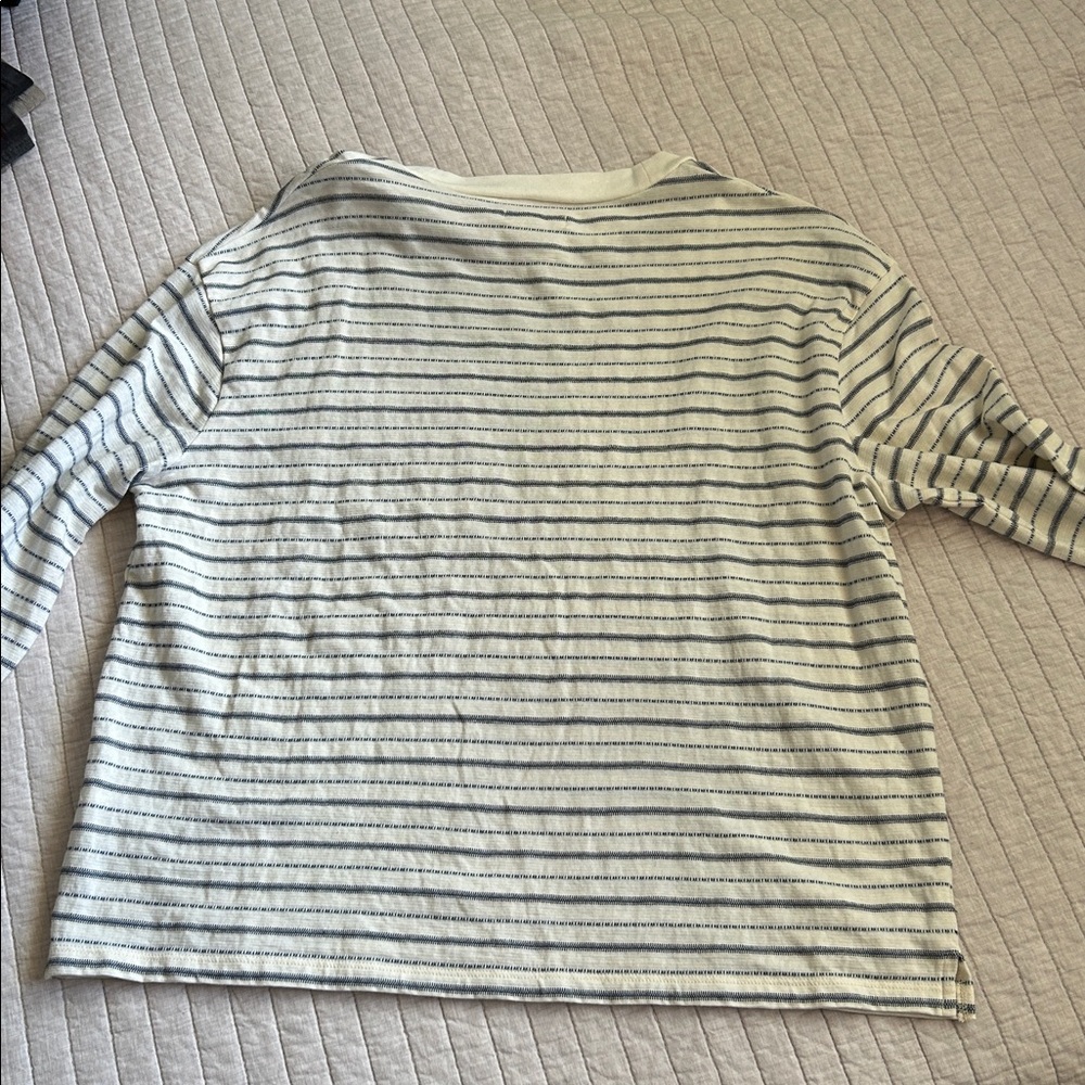 Madewell Jacquard cream blue cotton blend boxy Stripe Pocket Tee L - Picture 10 of 12